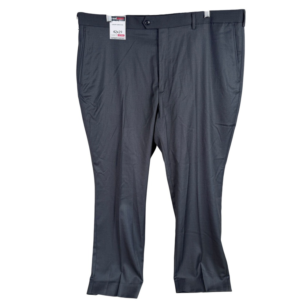 Roundtree & Yorke Travel Smart Pants Luxury Gabardine Mens 42x29 Gray Flat Front